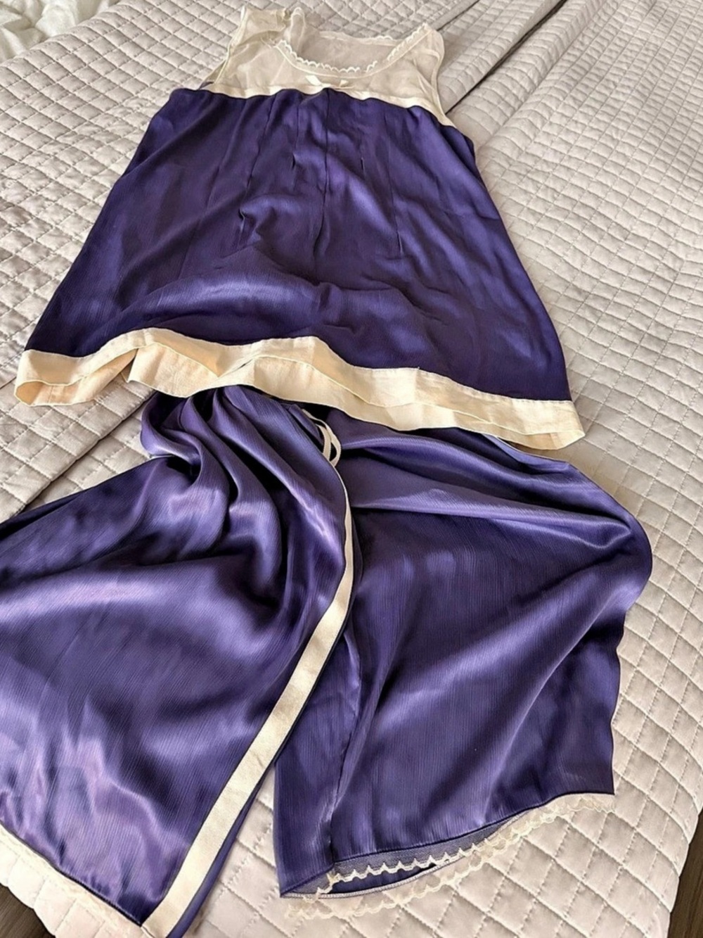 Vera Wang Purple Satin-Trim Pajama Set Size Medium